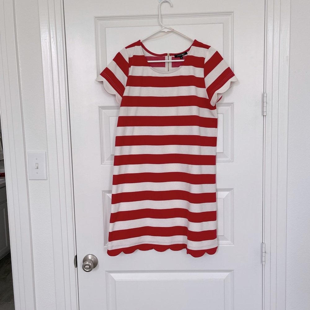 Red and white striped scalloped boutique dress.